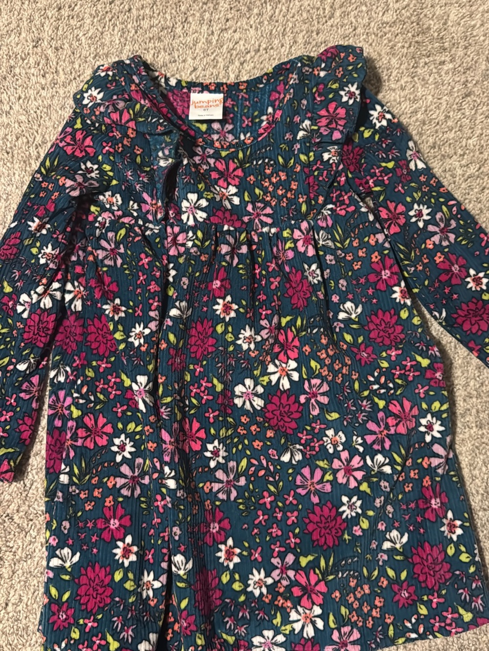 jumping beans Teal Floral Long Sleeve Dress Top with Pink & White Flowers